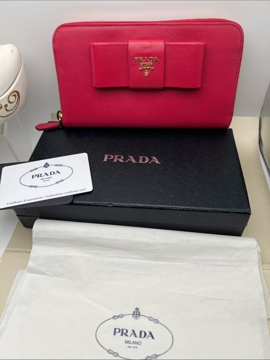 Prada Handbags - Prada Fuchsia Saffiano Leather Bow
Continental Wallet W/Box Authentication Card